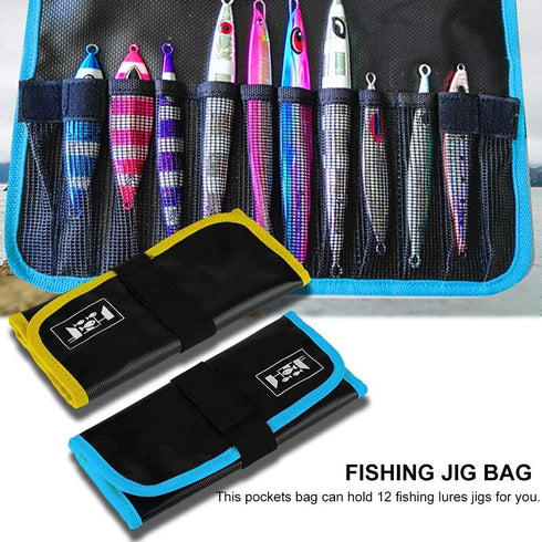 Jig Bag,Fishing Lure Jig Bag Waterproof PVC Pockets Bags Fishing Tackle Gear Tools Accessories Bag 31x22cm/12.2x8.6inch(Blue) Slow Jig Case Calcutta Bag Large saltwater jig carry pouch jig pouch