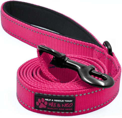 Max and Neo Reflective Nylon Dog Leash - We Donate a Leash to a Dog Rescue for Every Leash Sold (PINK, 4x1)