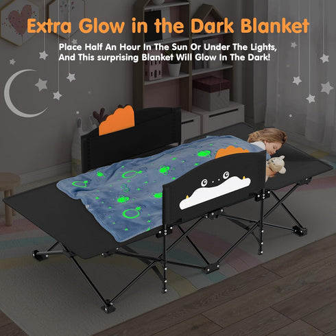 Suteck Kids Camping Cot, Comfortable Toddler Cot Bed Easy to Store and Use, Portable Sleeping Cot with Guardrail