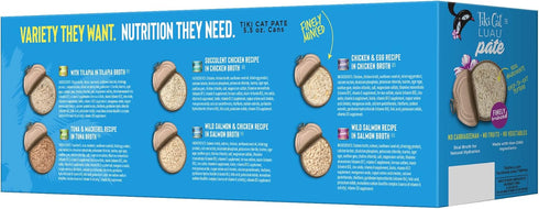 Tiki Cat Luau Pate Variety Pack, Succulent Combinations of Real Protein, Grain-Free Balanced Nutrition Wet Canned Cat Food, For All Life Stages, 5.5 oz. Cans (Pack of 8)