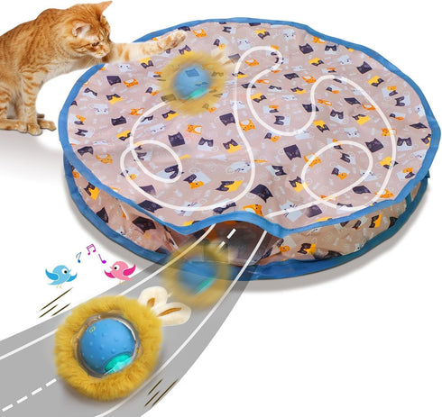Interactive Cat Toy with Moving Ball and Sound Motion-Activated Play Mat with