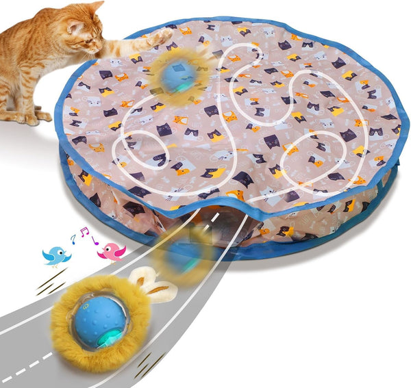 Interactive Cat Toy with Moving Ball and Sound Motion-Activated Play Mat with