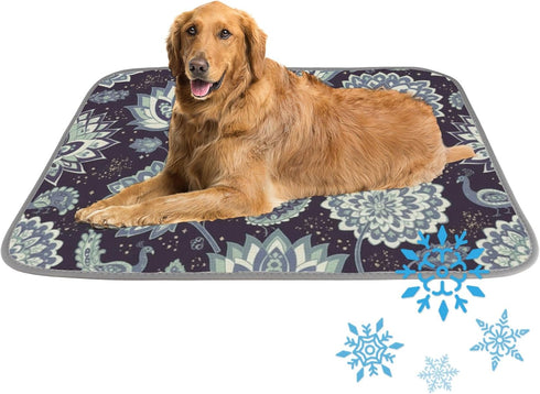 Generic Dog Cooling Mat Indoor Ice Silk Cooling Matts for Dogs Peacock Pattern
