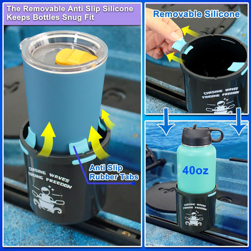 Kayak Cup Holder with Rubber Tabs, Drink Holder, Fishing Tool and Lures Storage, Track Mount Accessories