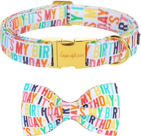 Unique Style Paws Birthday Dog Collar, Soft Cute Bow Tie, Durable Adjustable Pet Collar for X-Large Dogs
