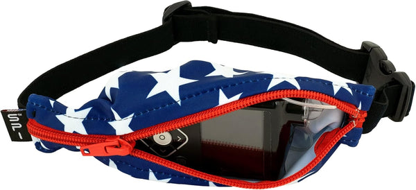 SPIbelt Kids Pocket Belt, Expandable Pocket, Adjustable Waist, No Bounce, Stars & Stripes with Red Zipper