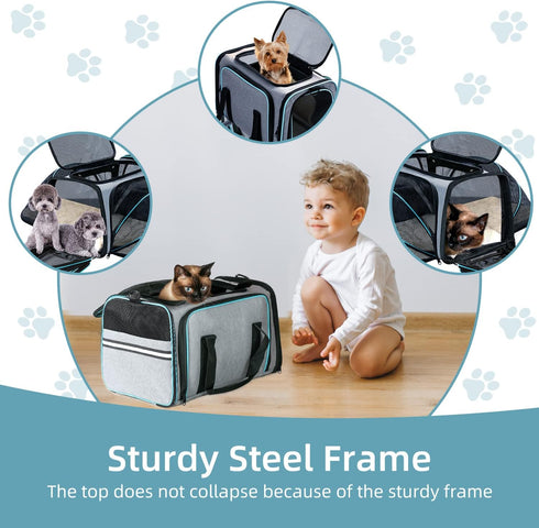 Expandable Pet Carrier - Airline Approved for Small Pets, Removable Pad and Pockets, TSA Compliant