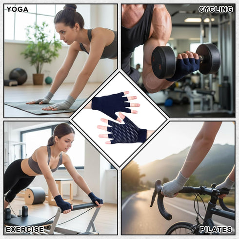 Xelsluthe 2 Pairs Yoga Gloves, Yoga Hand Grips Non Slip Fingerless for Women and Men, Silicone Grip Pilates Gym Workout