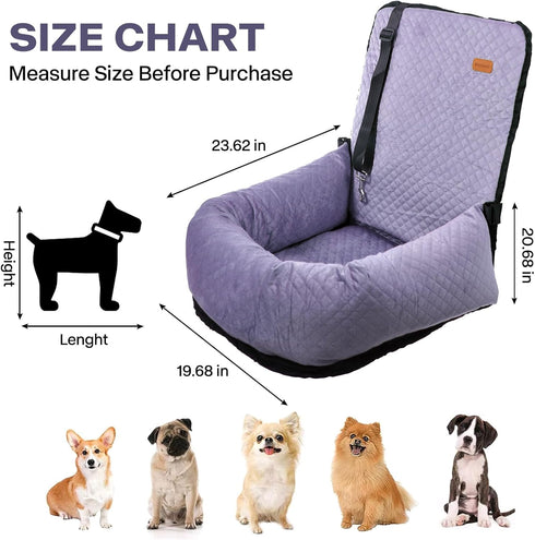 40lbs, Dog Car Seat for Small Medium Dogs Up to Detachable Washable Soft Pet Booster Travel Bed for Front & Purple Seat