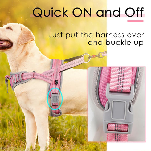 ADVENTUREMORE No Pull Dog Harness for Large Dogs, Reflective Breathable Vest with Easy Control Front Clip, Pink