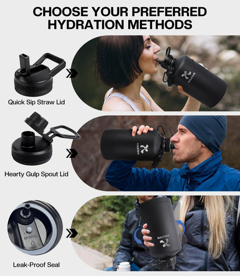 One Gallon Insulated Water Bottle, Vacuum Stainless Steel, 128 oz Leak Proof Jug with Paracord Handle
