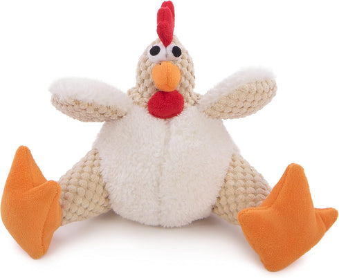 goDog Checkers Fat Rooster Dog Toy, Squeaky Plush, White, Small, Chew Guard Technology