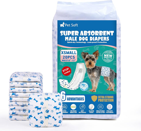 Pet Soft Male Dog Diapers - Disposable Male Dog Wraps Wetness Indicator,