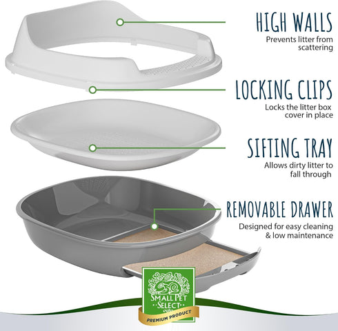 Small Pet Select Pine Pellet Cat Litter Box with 5 Pee Pads and Litter Scoop, Easy to Clean System