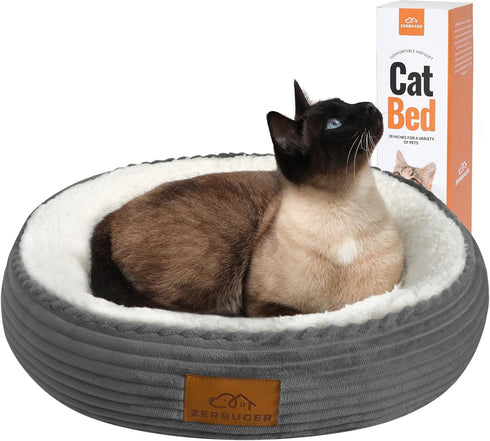 Cat Beds for Indoor Cats, Round Donut Cat Bed, Dog Beds for Small Dogs, Extra Soft & Machine Washable, 20 Inch, Dark