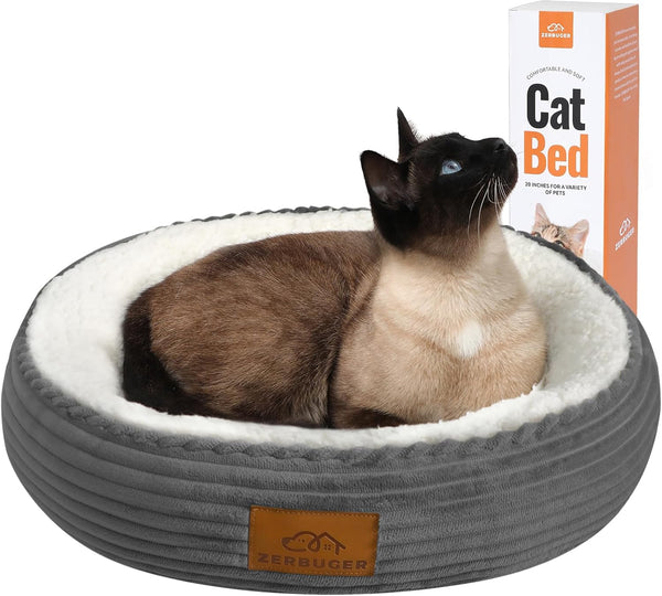 Cat Beds for Indoor Cats, Round Donut Cat Bed, Dog Beds for Small Dogs, Extra Soft & Machine Washable, 20 Inch, Dark