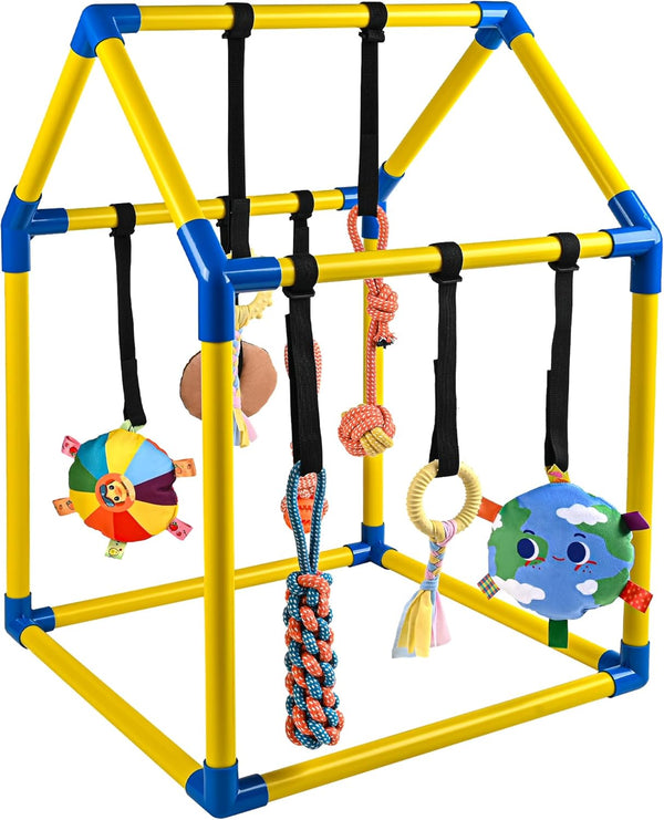 Almaro Puppy Play Gym with 8 Hanging Toys Indoor Enrichment Activity Center