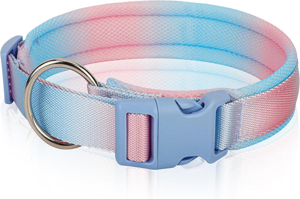 Fashionable Gradient Dog Collar in Macaron & Dopamine Shades, Breathable Mesh Padding, Durable POM Buckle, Blue XS
