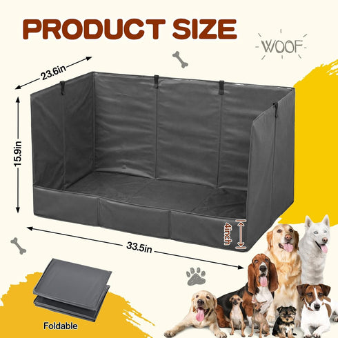Bhyhok 4-Inch 33.5"23.6"15.9" Foldable Dog Litter Box with High Walls, Waterproof Indoor Dog Potty Tray with Baffle