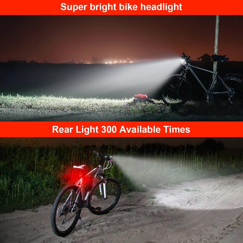 Victagen 5000 Lumens 3LED Bike Lights for Night Riding, USB Rechargeable Headlight, 6 Modes, Front and Back