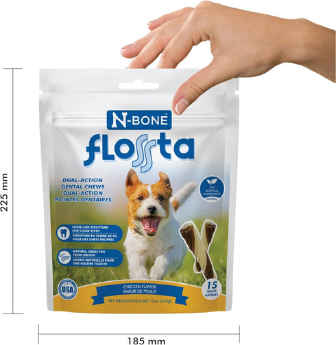 N-Bone FLOSSta Dual Action Dental Chews - Chicken Flavor, 6.4-oz bag