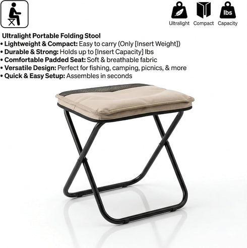 GYHZ 10" 440lbs, Portable Folding Stool for Adults, Lightweight Collapsible Camp Seat, XL Heavy Duty Folding Purse