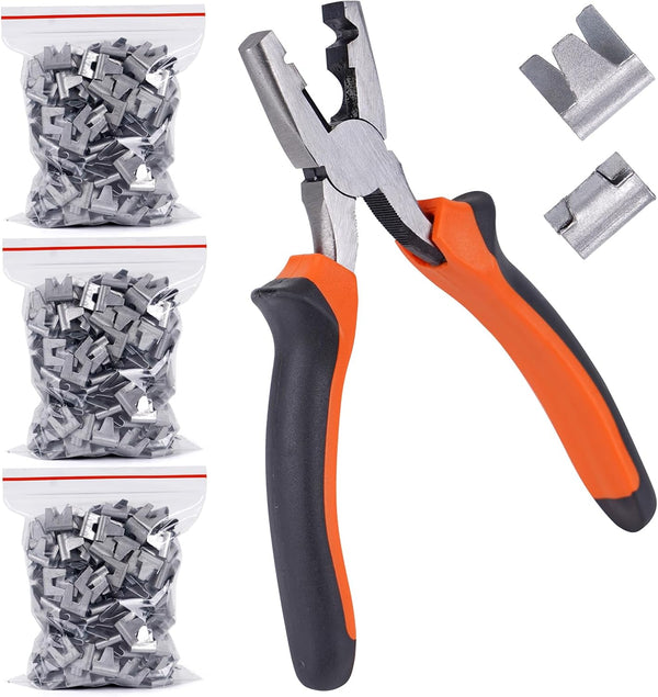 Wire Cage Buckle Pliers with 900 Wire Cage Clips - Fasten Clips Hog Ring Pliers for Chicken Cages, Rabbit Hutches, Pet
