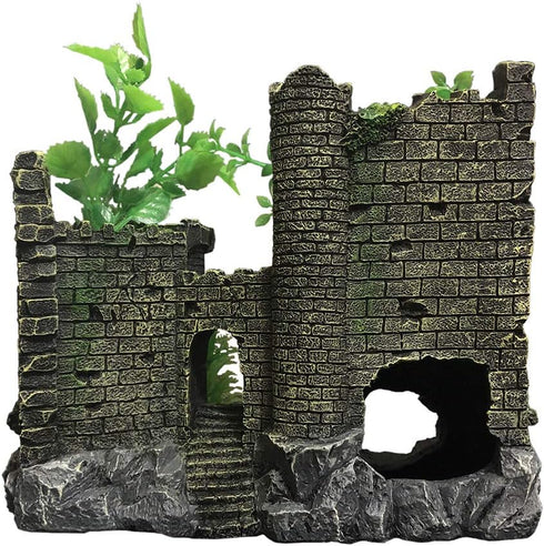Aquarium Medieval Resin Castle Decorations - Realistic Castle Decoration Accessories, Shelter for Betta Fish