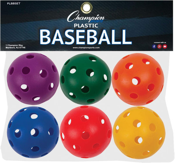 Champion Sports 9" Hollow Plastic Baseballs Lightweight, Durable Practice Balls for All