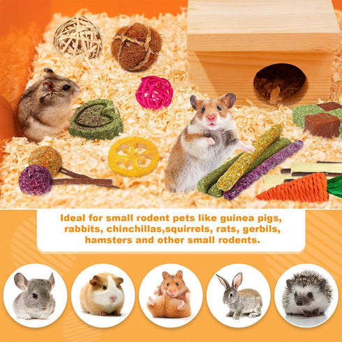 Rabbit Toys Bunny Chew Toys for Teeth, Natural Timothy Hay Sticks Treats and Apple Wood Sticks for Chinchilla and
