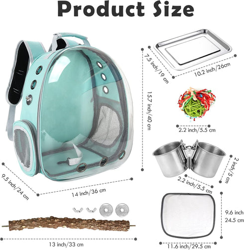Bird Carrier Backpack Travel Cage with Perch, Clear Parrot Cockatiel Cage with Toy & Food Bowl for Small Pets