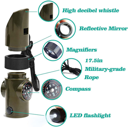 Outdoor Survival Whistle, Safety Whistle high Decibel, This Whistle Contains a Compass, Survival Reflector, LED Flashlight Light with Lanyard, The Perfect Must-Have for Outdoor Camping Adventures. by YHDZSWGZS