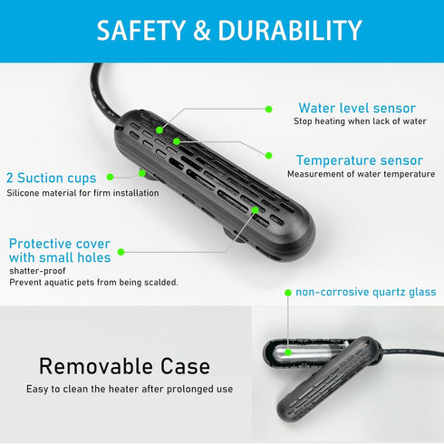 YukiHalu Mini Fish Tank Heater 25/50/100/150W with Protective Cover, Digital Display, Adjustable Temperature for 5-30