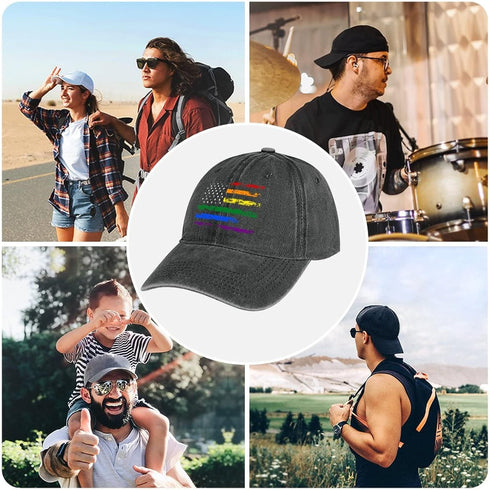 LGBT Pride Baseball Hat, Rainbow Denim Adjustable Vintage Cap, Love is Love for Men and Women