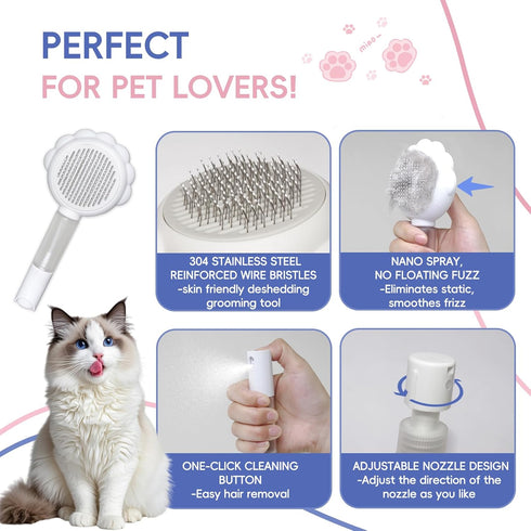 Cat Brushes For Indoor Cats, Cat Shedding Brush With Pet Flea Comb & Pet Nail Clippers, Slicker Brush For Dogs & Rabbit