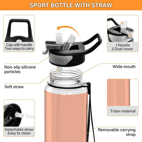 32 Oz ODAWA Water Bottles Light Salmon Drinking Water Bottle with Wide Mouth Water Bottles