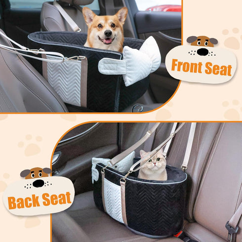 15 lbs,Black Dog Car Seat for Small Dogs, Portable Center Console Dog Car Seat, Pet Booster Seats with Safety Belt
