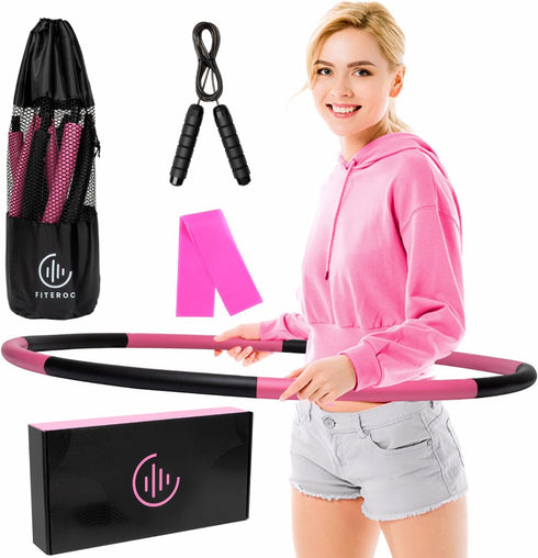 Weighted Fitness Hula Hoop for Adults - Detachable and Portable with Jump Rope, Resistance Band, and Carry Bag