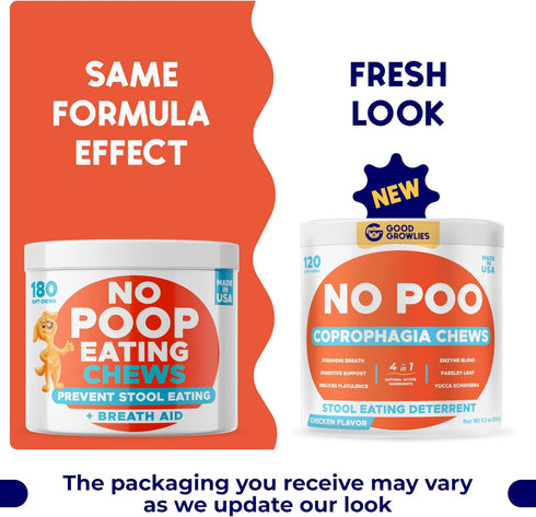 Chew No Poo - Coprophagia Treatment for Dogs - Prevent Dog Poop Eating - Natural Stool Eating Deterrent + Breath Aid - Probiotics & Digestive Enzymes - Boosts Gut Health - Made in USA - 120 Soft Chews