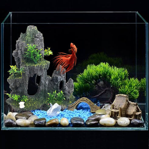 Extra Large Aquarium Decoration - Tall Rock Thematic Ornaments, Mountain View Stone, Tree House Cave Fish Tank Decor