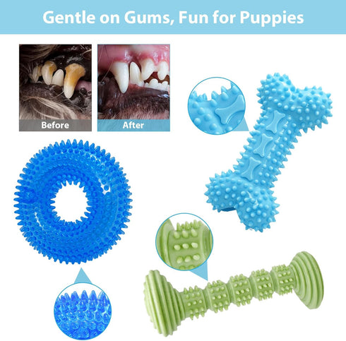 ENZZROA 3-Pack Puppy Chew Toys for Teething Relief Soft & Durable Rubber Toys for Small & Medium Puppies, Includes