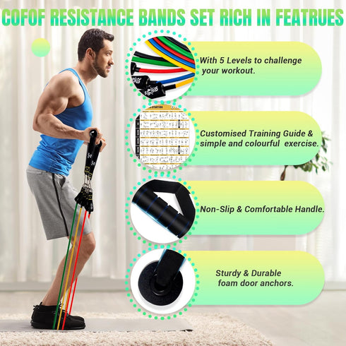 Resistance Bands Set with Yellow Handles, Fitness Bands with Door Anchor, Ankle Straps for Home Gym Workout