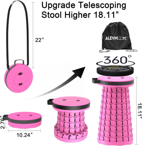18" 600 lbs ALEVMOOM Upgraded Collapsible Stool with Cushion & Bag, H Portable Retractable Telescoping Folding Stool