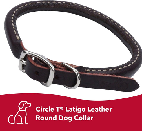 Coastal Pet Circle T Latigo Leather Round Dog Collar - Handcrafted Leather Pet Collar for Dogs - Comfortable Dog Collar for Dogs with Long Hair or Sensitive Skin - 3/8" x 12"