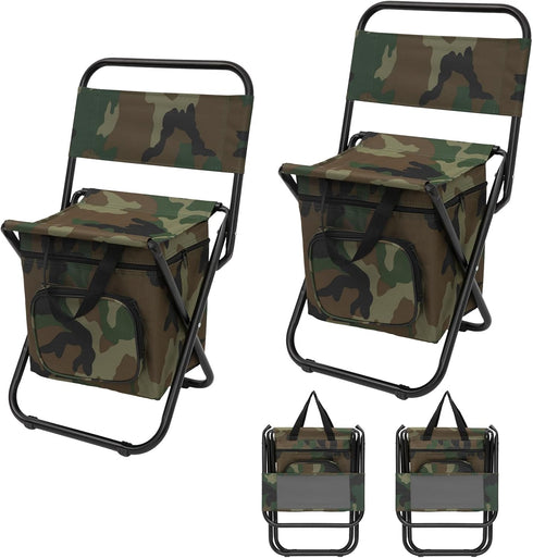 FUNDANGO Small Fishing Chair with Cooler Bag, Lightweight Camping Stool for Men