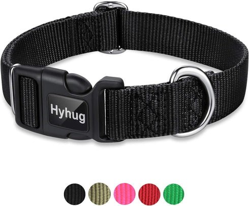 Hyhug Dog Collar, Heavy Duty Nylon with Quick Release Buckle, Basic Collar for Medium Dogs for Daily Use, Black