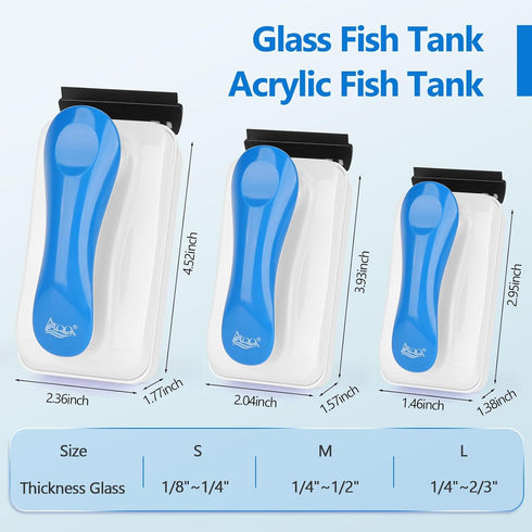 Acrylic,2 For1/4-1/2 AQQA Aquarium Magnet Glass Cleaner,Dolphin Series-Fish Tank Algae Scraper Brush Cleaner for Glass