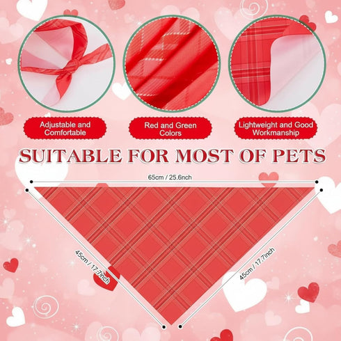 100 (25.6 17.7 17.7) Abbylike Pcs St. Patrick's Day Dog Bandanas Bulk Green Plaid Bandanas for Dogs Triangle Kerchief