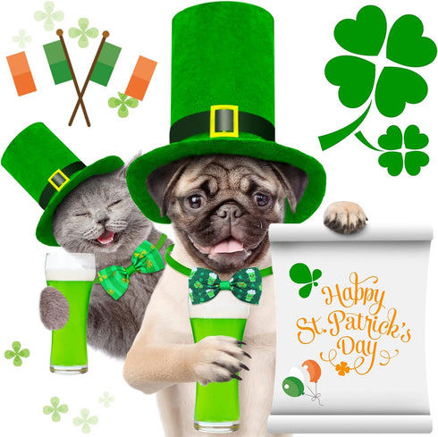 32 Pieces St. Patrick's Day Dog Bow Tie Collar, Adjustable Green Collar for Dogs and Cats, Lucky Necktie Grooming