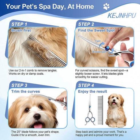 KEJNHPU 6.8 Inches, Professional Dog Grooming Kit Curved Dog Grooming Scissors with Safety Round Tips, Dog Scissors